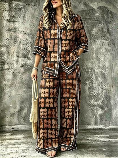 Women’s Vintage-Inspired Shirt & Wide-Leg Pants Co-Ord