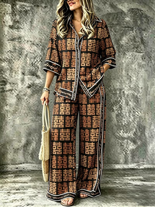 Women’s Vintage-Inspired Shirt & Wide-Leg Pants Co-Ord