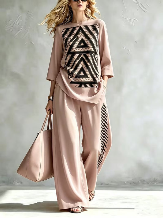 Women’s Boho Pullover & High-Waist Wide-Leg Pants Set
