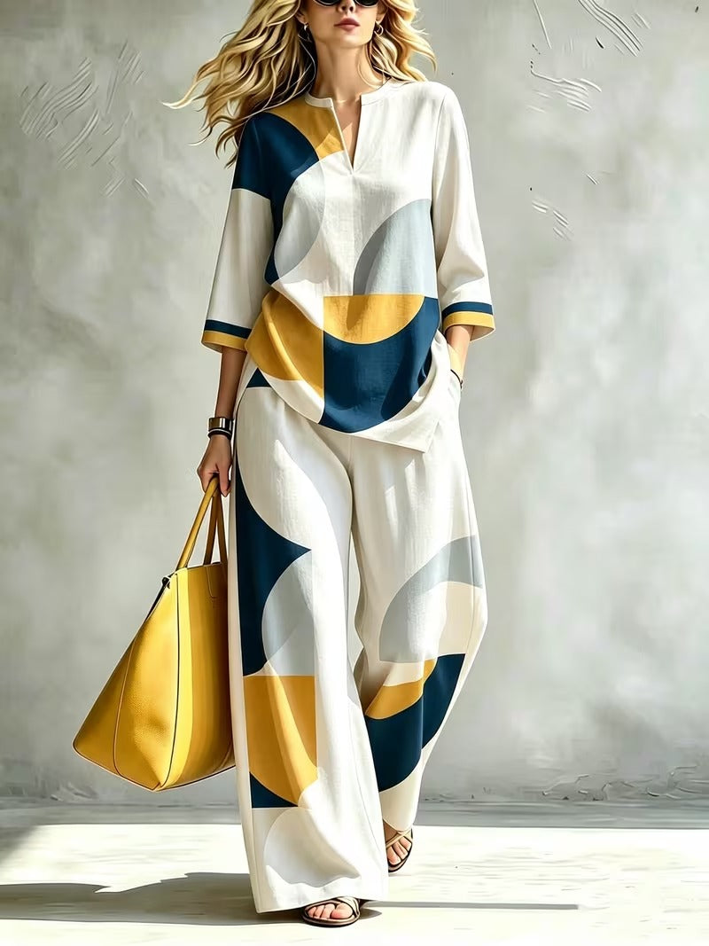 Women’s Urban Artistic Top & Wide-Leg Pants Outfit