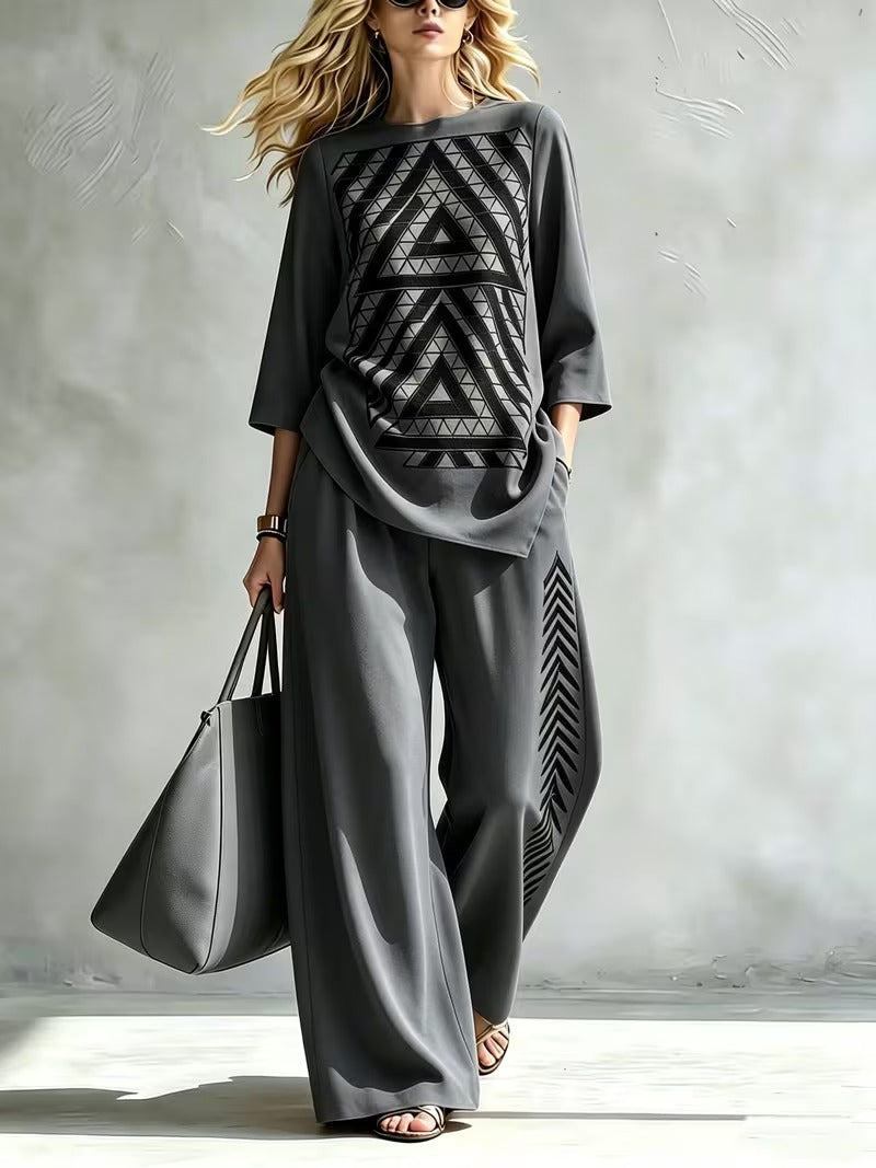 Women’s Boho Pullover & High-Waist Wide-Leg Pants Set