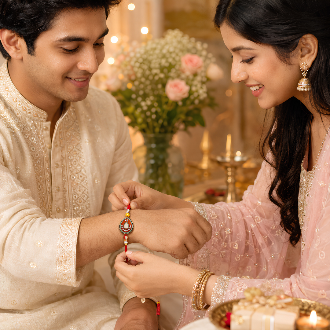 Premium  Beaded Rakhi Combo Set