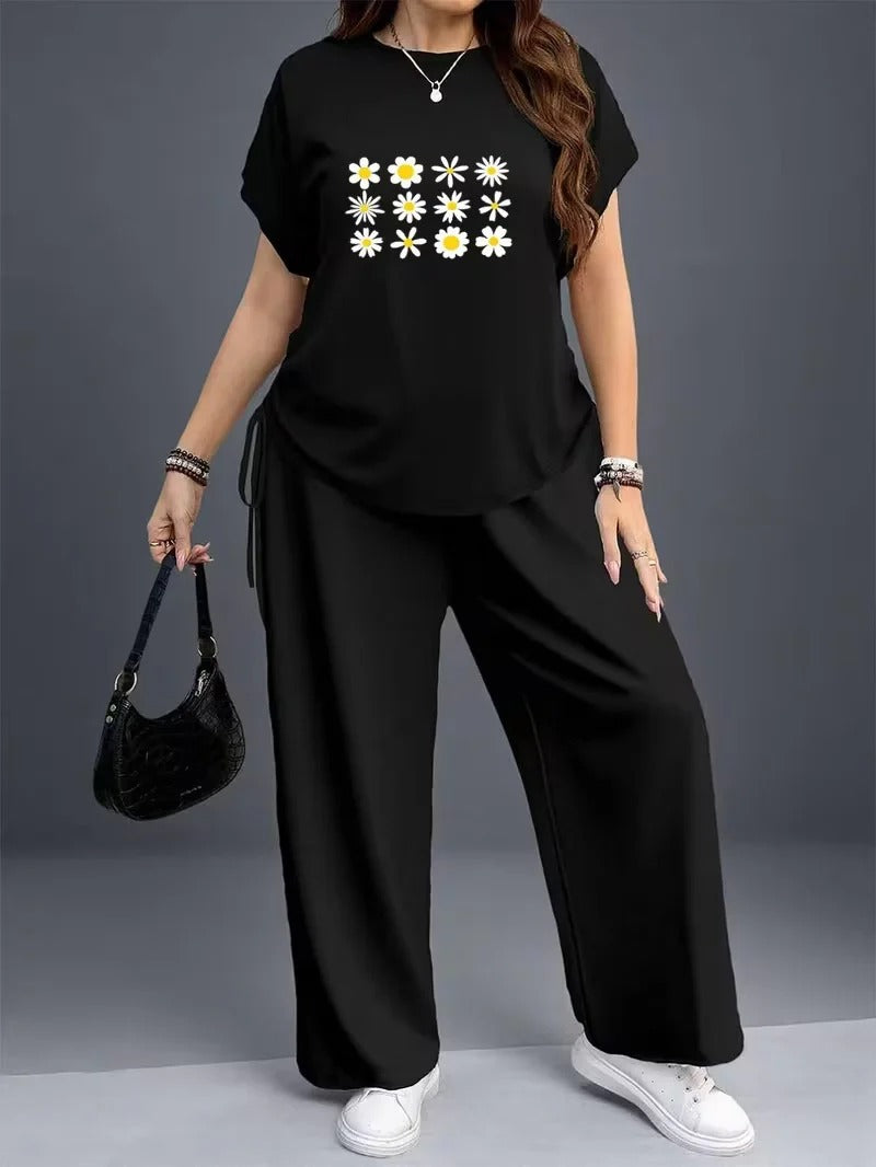 Women’s Casual Floral Drawstring Top & Relaxed Pants Co-Ord Set
