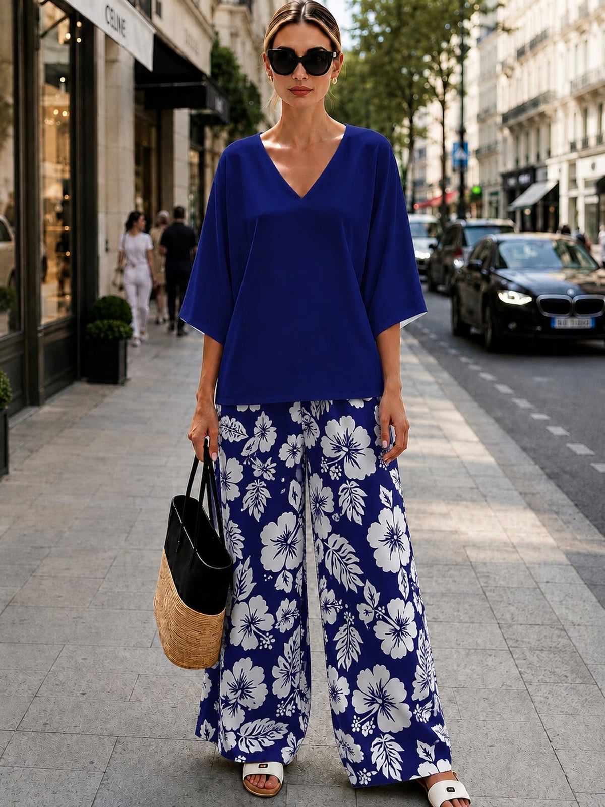 Women’s Boho Paisley Print Batwing Top & Wide-Leg Pants Co-Ord