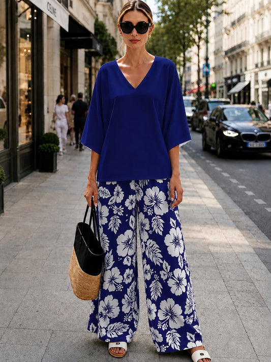 Women’s Boho Paisley Print Batwing Top & Wide-Leg Pants Co-Ord