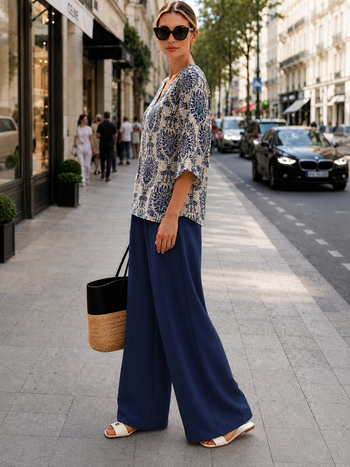 Women’s Boho Paisley Print Batwing Top & Wide-Leg Pants Co-Ord