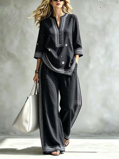 Women’s Casual Stand Collar Top & High-Waist Pants Set