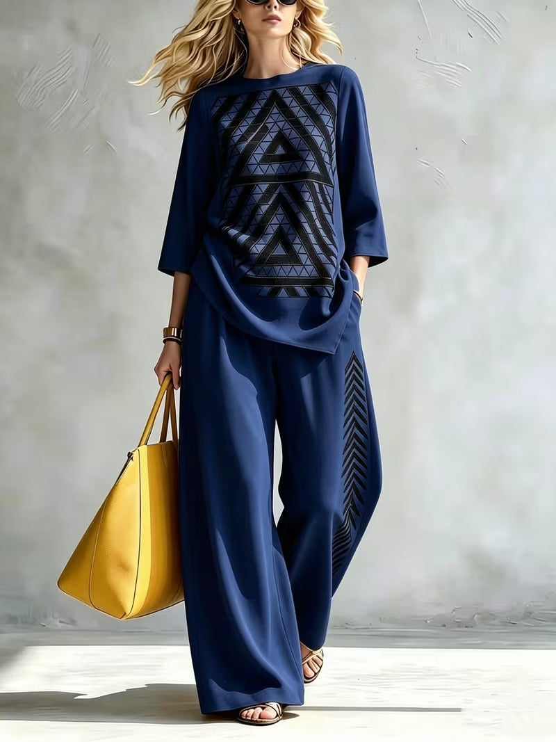 Women’s Boho Pullover & High-Waist Wide-Leg Pants Set