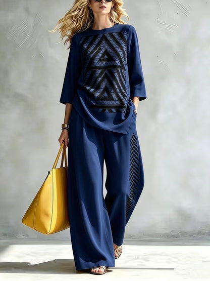 Women’s Boho Pullover & High-Waist Wide-Leg Pants Set