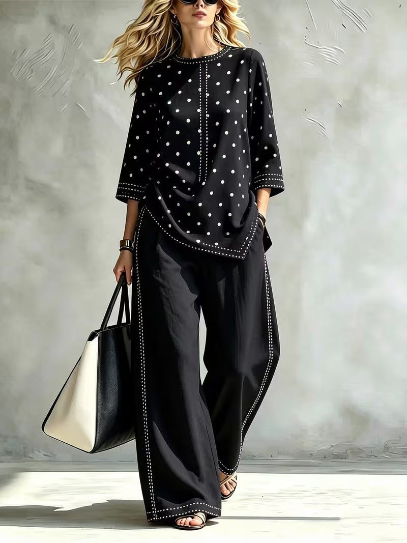 Women’s Loose-Fit Striped Top & Wide-Leg Pants Set