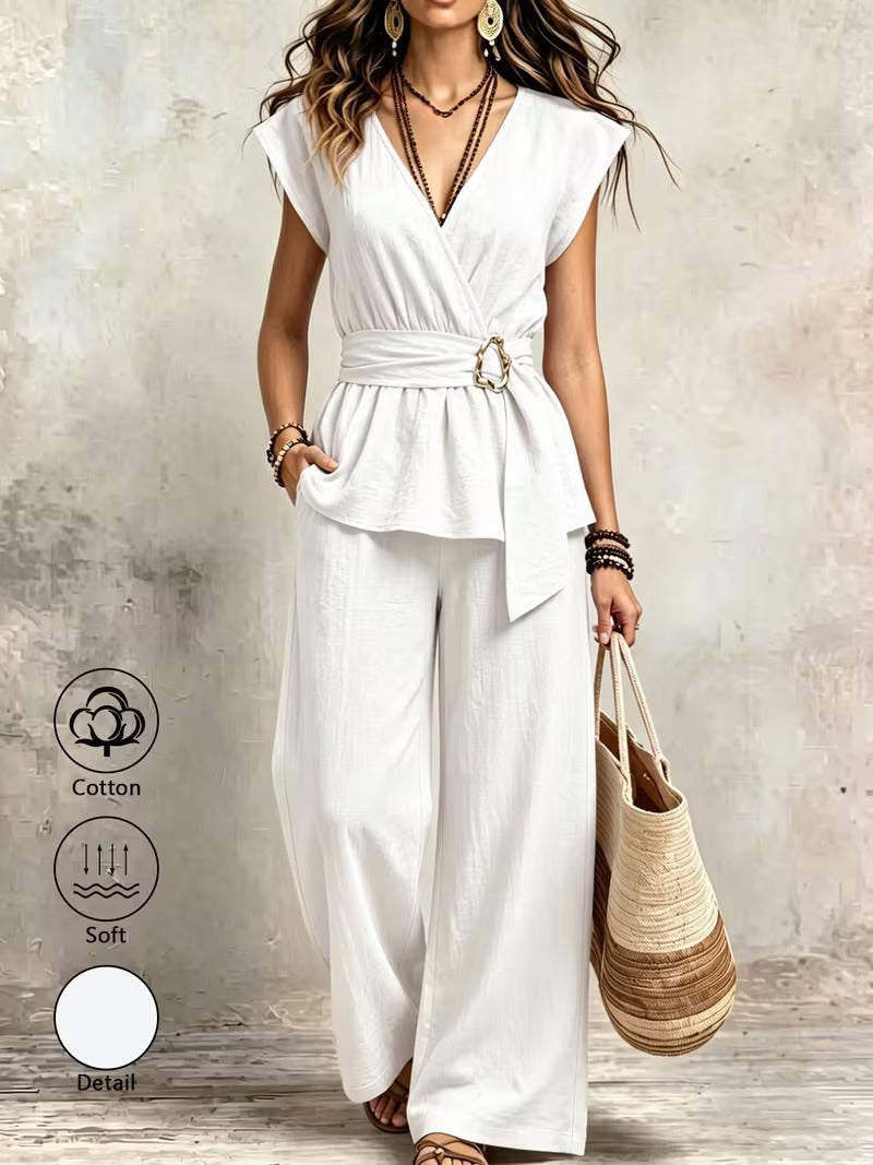 Women’s Elegant Polka Dot Blouse & Relaxed Pants Co-Ord