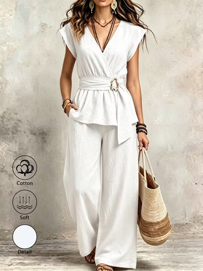 Women’s Elegant Polka Dot Blouse & Relaxed Pants Co-Ord