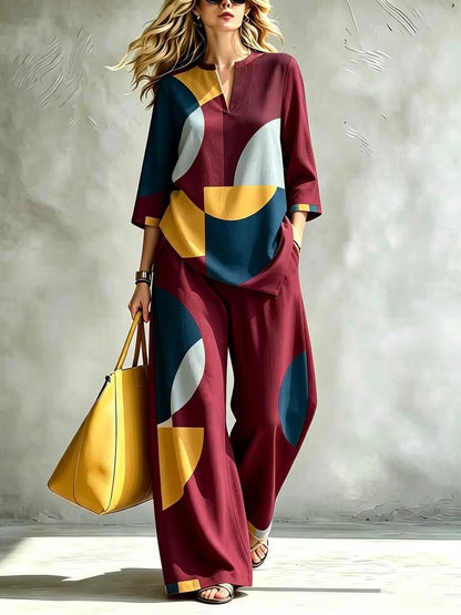 Women’s Urban Artistic Top & Wide-Leg Pants Outfit