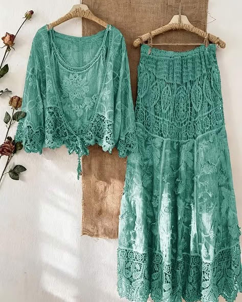 Women's Romantic Lace Co-Ord Skirt Set