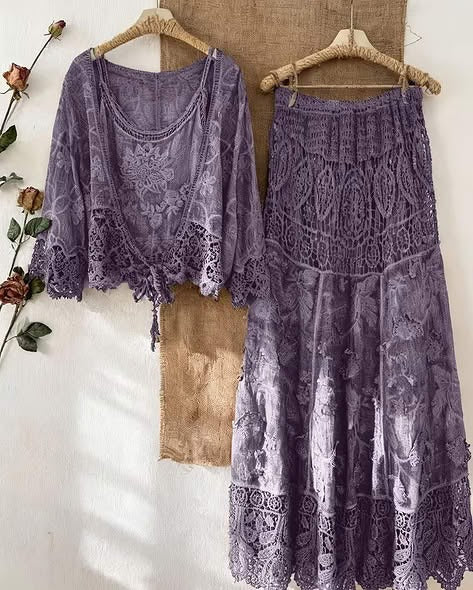 Women's Romantic Lace Co-Ord Skirt Set