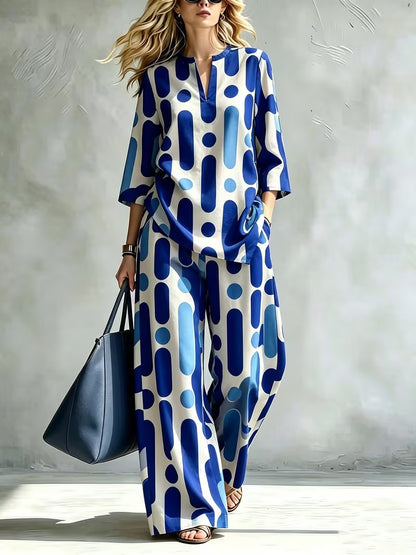 Women’s Casual Stand Collar Top & High-Waist Pants Set