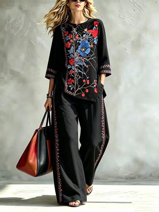 Women’s Casual Loose Top & Wide-Leg Trousers Co-Ord