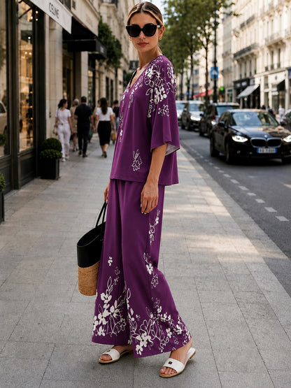 Women’s Boho Paisley Print Batwing Top & Wide-Leg Pants Co-Ord