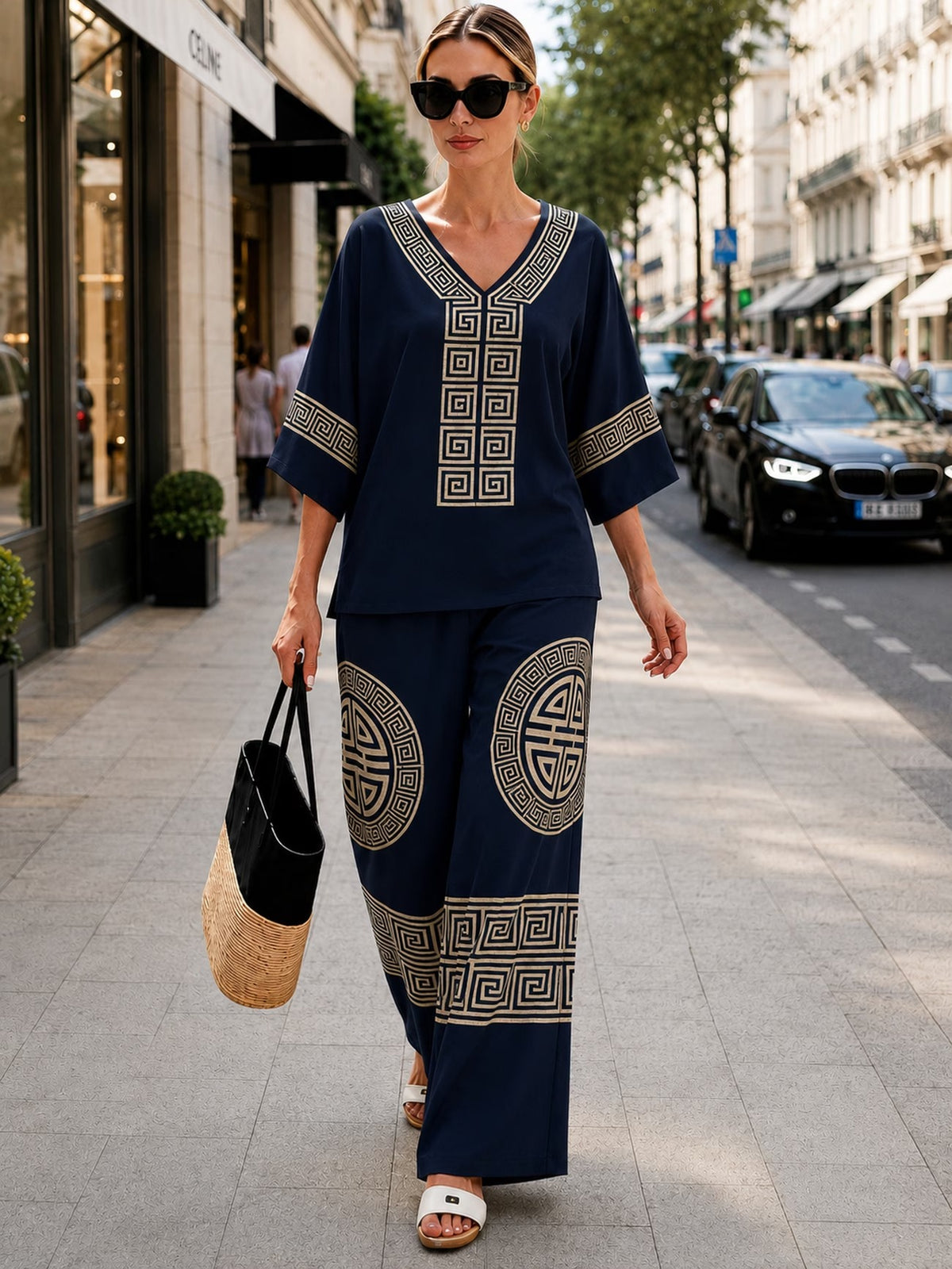 Women’s Boho Paisley Print Batwing Top & Wide-Leg Pants Co-Ord