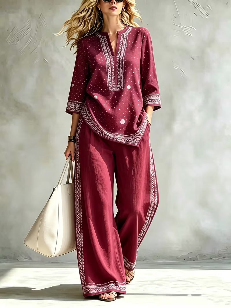 Women’s Casual Stand Collar Top & High-Waist Pants Set