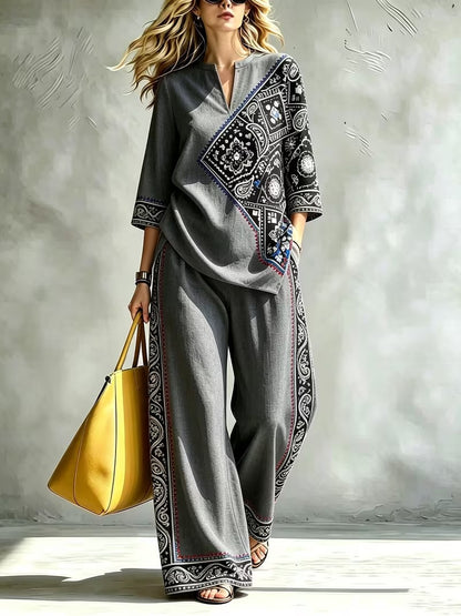 Women’s Loose-Fit Pullover & Wide-Leg Pants 2-Piece Set
