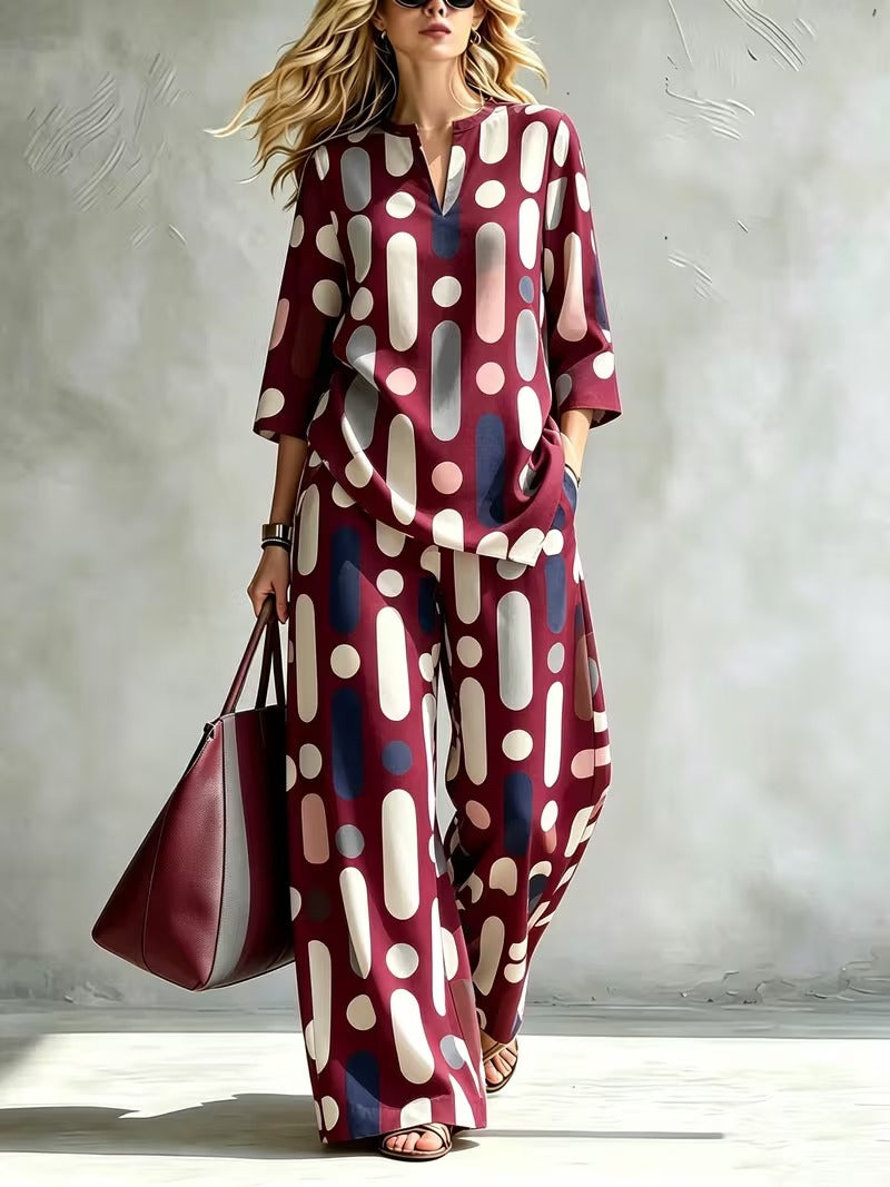 Women’s Casual Stand Collar Top & High-Waist Pants Set