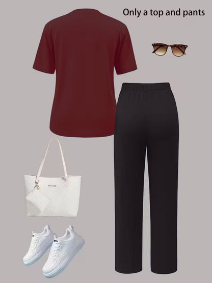 Women’s Short Sleeve Tee & Straight-Leg Pants Set