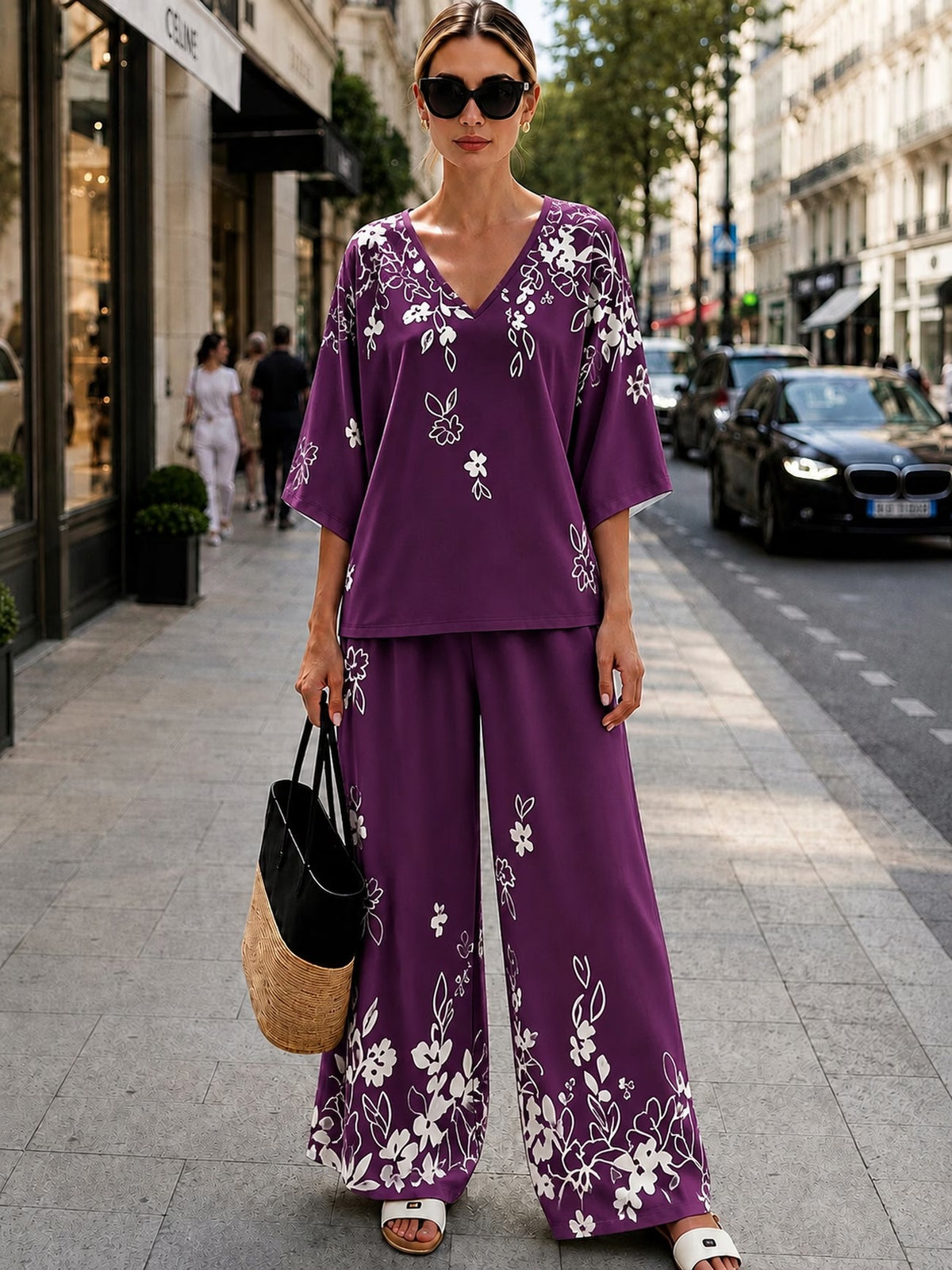 Women’s Boho Paisley Print Batwing Top & Wide-Leg Pants Co-Ord