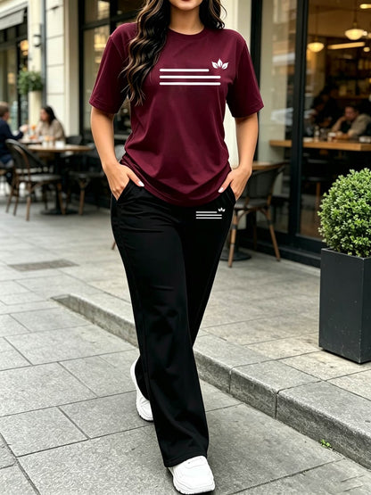 Women’s Short Sleeve Tee & Straight-Leg Pants Set