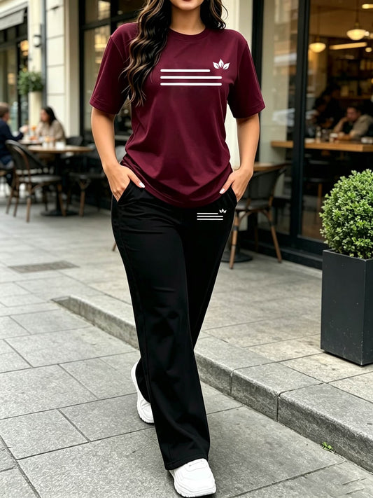 Women’s Short Sleeve Tee & Straight-Leg Pants Set