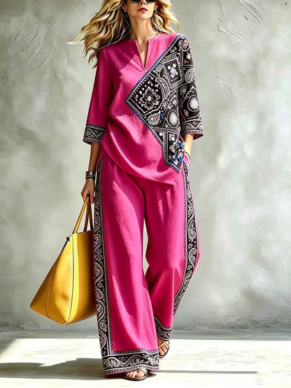 Women’s Loose-Fit Pullover & Wide-Leg Pants 2-Piece Set