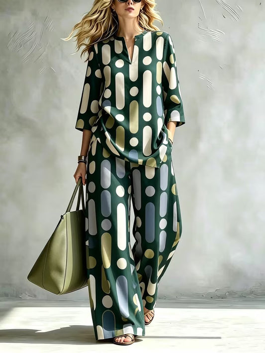 Women’s Casual Stand Collar Top & High-Waist Pants Set