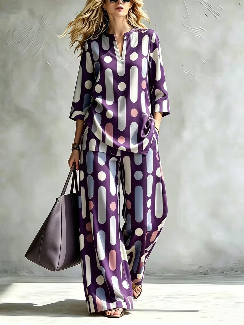 Women’s Casual Stand Collar Top & High-Waist Pants Set