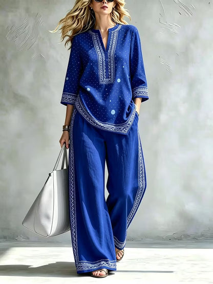 Women’s Casual Stand Collar Top & High-Waist Pants Set