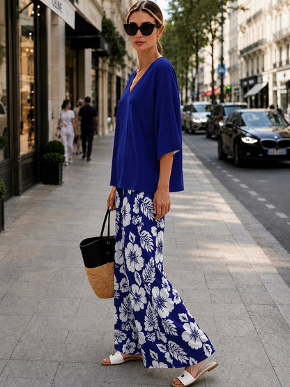Women’s Boho Paisley Print Batwing Top & Wide-Leg Pants Co-Ord