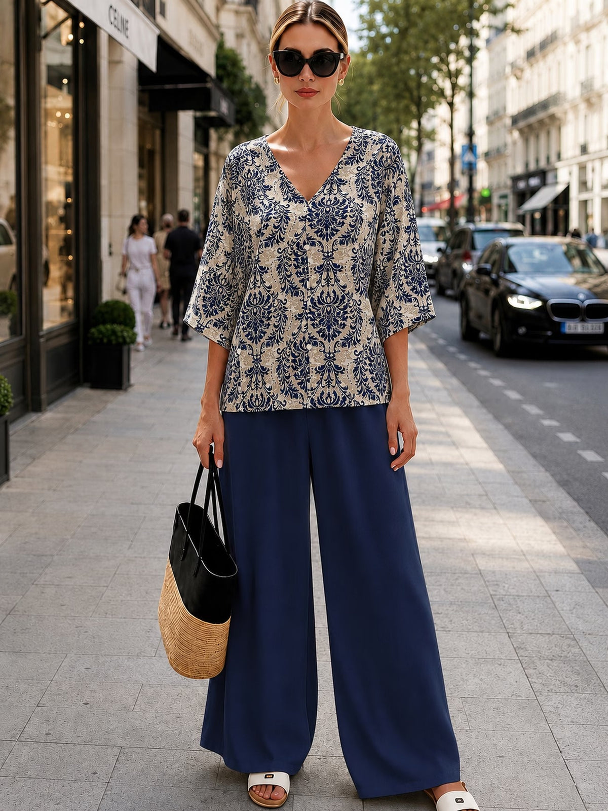 Women’s Boho Paisley Print Batwing Top & Wide-Leg Pants Co-Ord