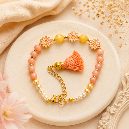 Peach Floral Tassel Rakhi