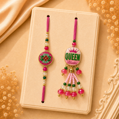 Pink Queen Bhabhi Rakhi & Bhai Rakhi Set