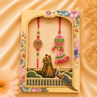 Pink Queen Bhabhi Rakhi & Bhai Rakhi Set