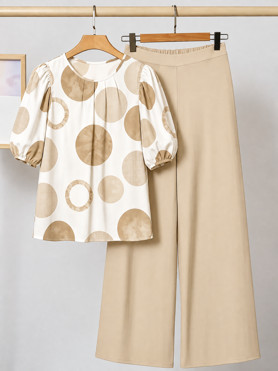 Women’s Comfortable Casual Pullover Top & Wide-Leg Pants 2-Piece Outfit