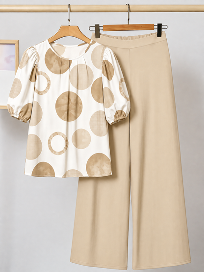 Women’s Comfortable Casual Pullover Top & Wide-Leg Pants 2-Piece Outfit