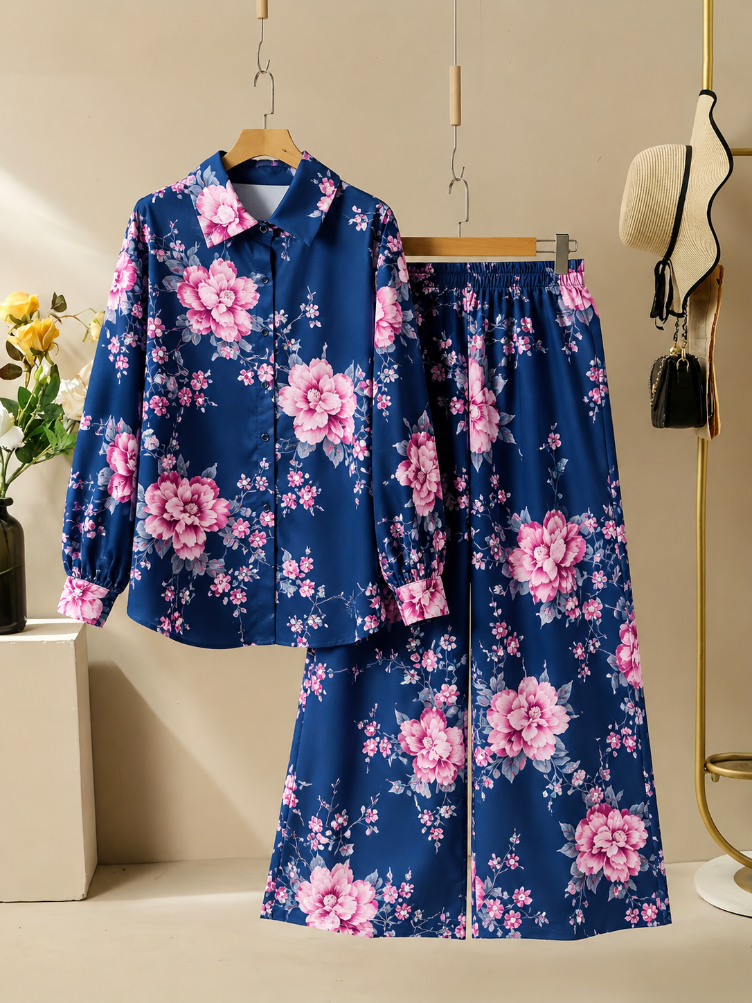 Women’s Plus Size Printed Shirt & Skirt 2-Piece Bohemian Set