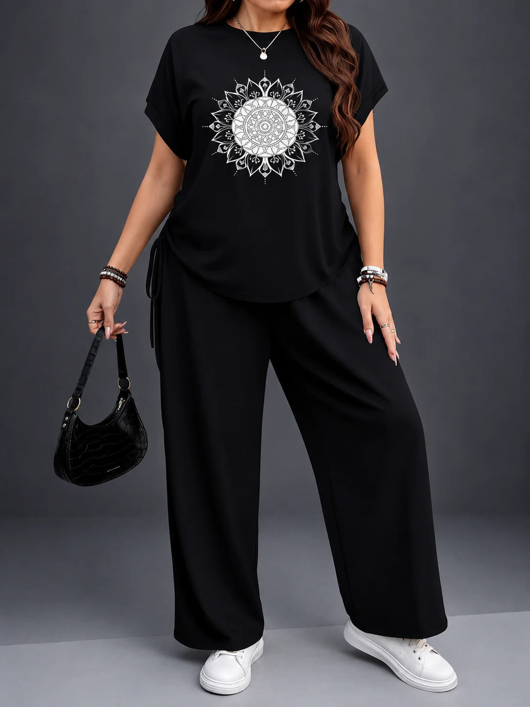 Women’s Casual Floral Drawstring Top & Relaxed Pants Co-Ord Set