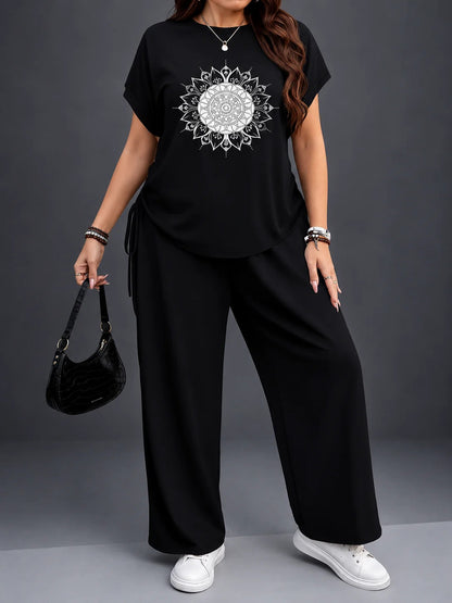 Women’s Casual Floral Drawstring Top & Relaxed Pants Co-Ord Set
