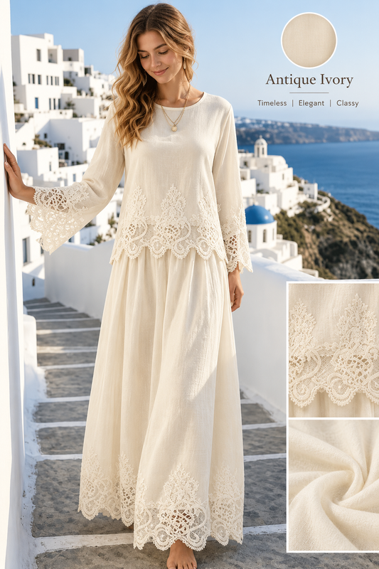 Plus Size Women’s Lace Embroidered Top & Skirt Set