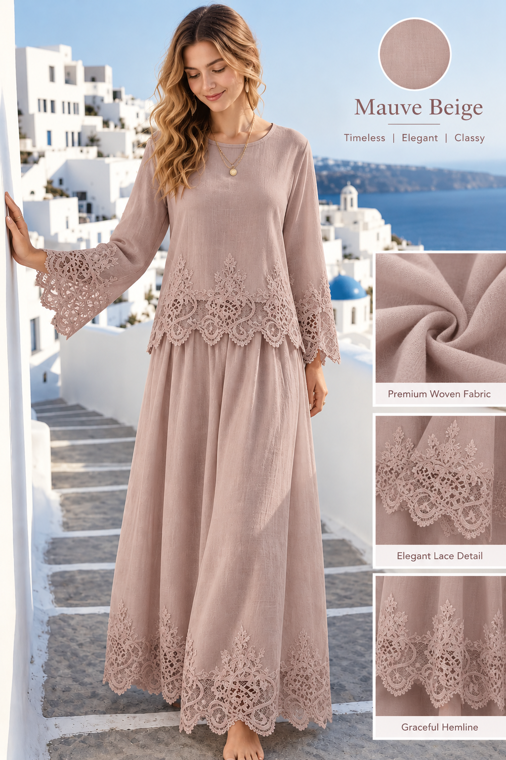 Plus Size Women’s Lace Embroidered Top & Skirt Set