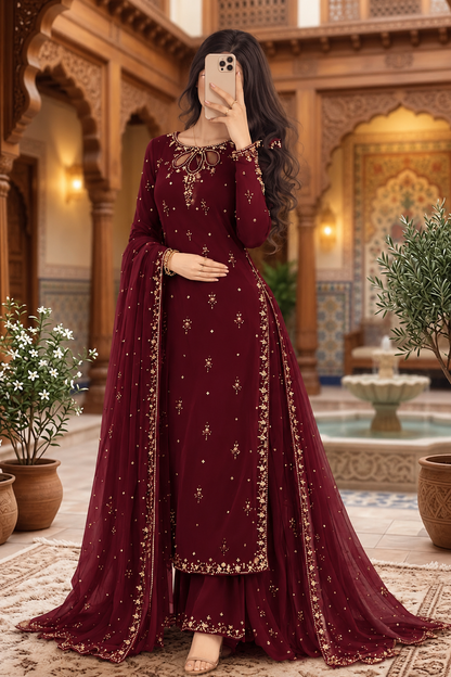 Women’s Regal Embroidered Anarkali & Flowing Dupatta Set