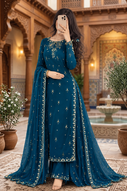Women’s Regal Embroidered Anarkali & Flowing Dupatta Set