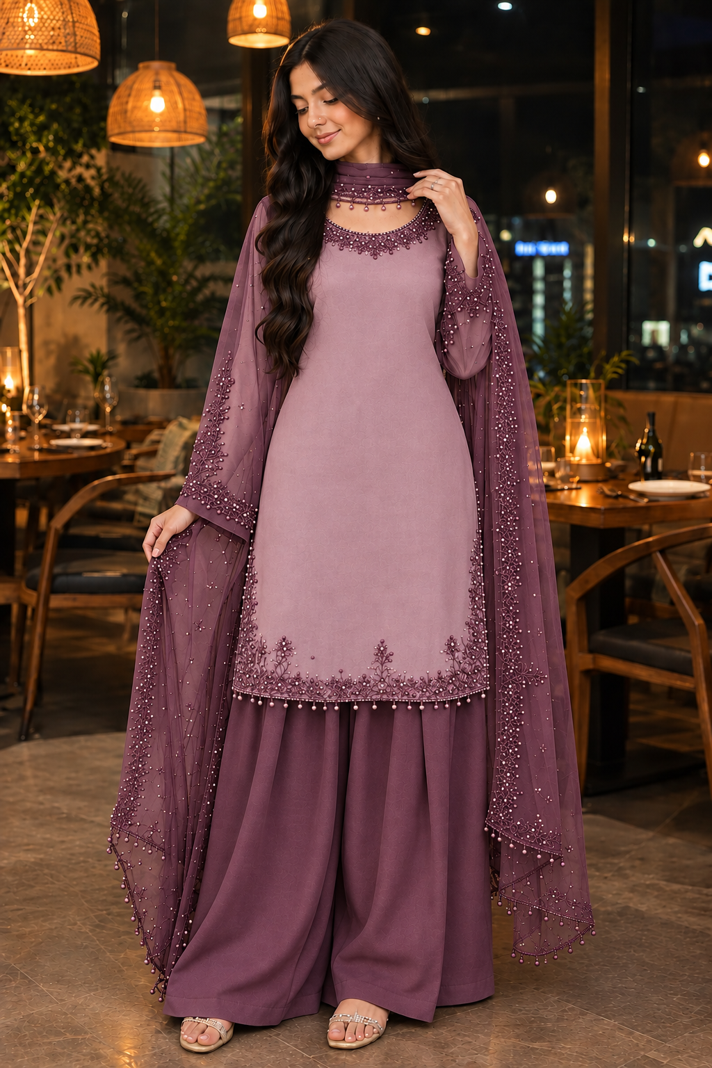 Women’s Elegant Embellished Kurta & Palazzo Co-Ord
