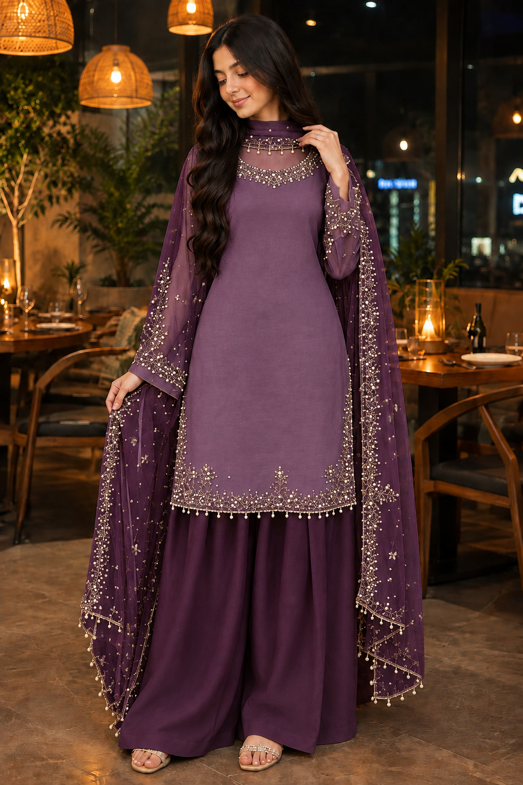 Women’s Elegant Embellished Kurta & Palazzo Co-Ord